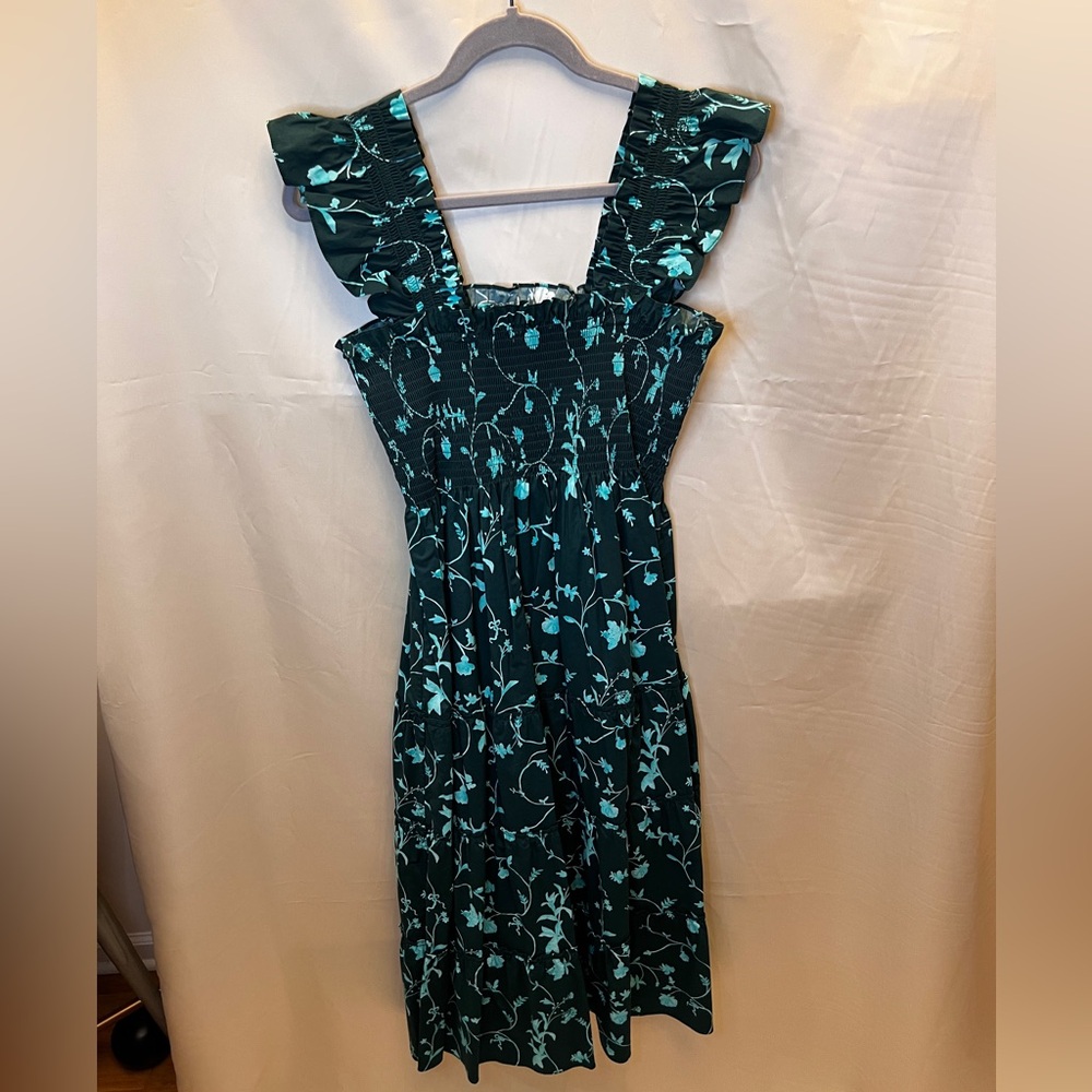 Hill House Home Ellie Nap Dress Emerald Botanical Poplin Green size M